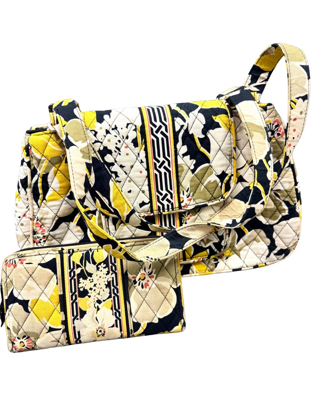 Vera Bradley Retired Yellow Floral Quilted Dogwood Shoulder Bag & Wallet Set
